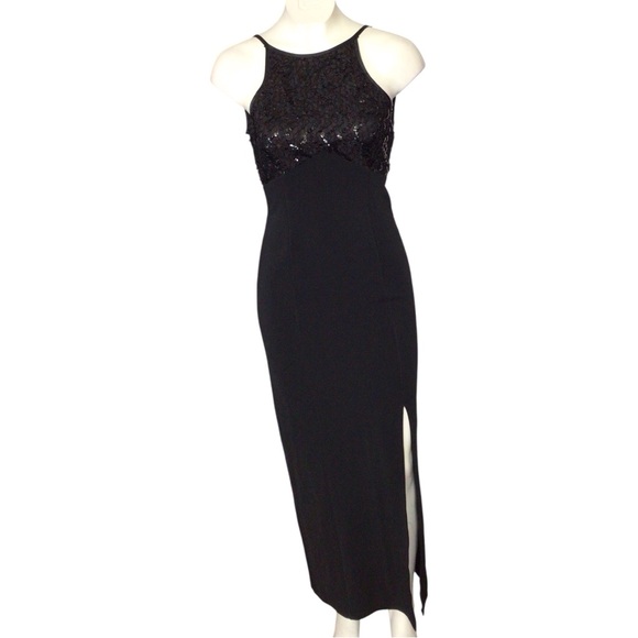 Betsy & Adam Black Sequin Vintage Y2K Midi Dress EUC size 3/4 - Picture 1 of 9